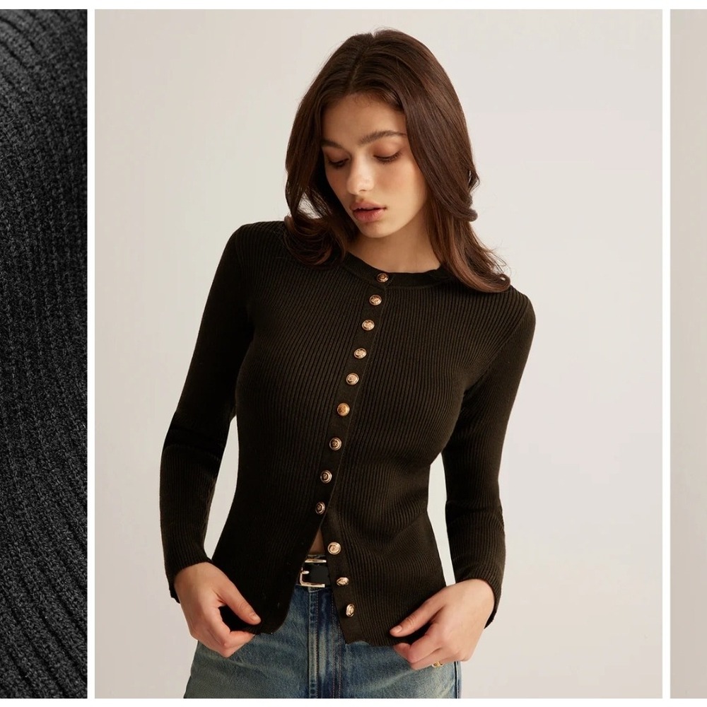 Commense Knit Ribbed Button Down Sweater Cardigan… - image 1